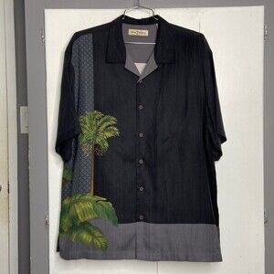 tommy bahama mens 100 silk short sleeve button up shirt xl palm tree geometric